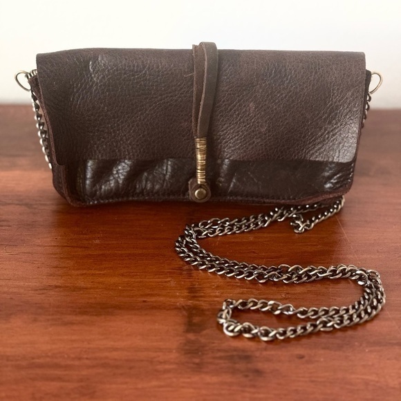 JO Handbags Handbags - JO Chic Brown Boot Leather Clutch Wallet with Crossbody Chain
